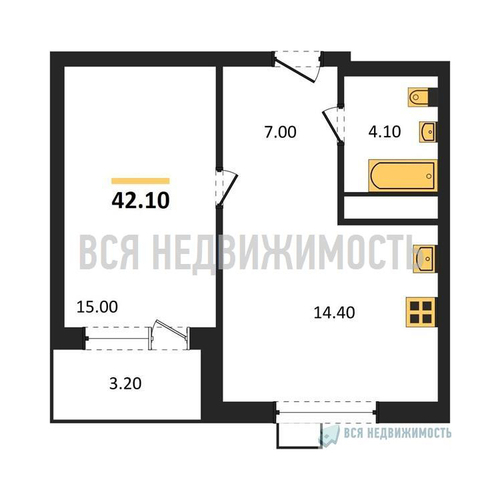 1-комнатная квартира, 42.1кв.м - изображение 0