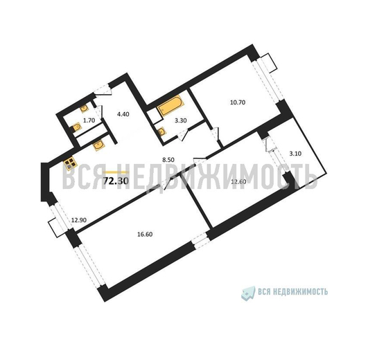 3-комнатная квартира, 72.3кв.м - изображение 0