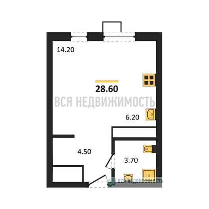 квартира-студия, 28,6кв.м. - изображение