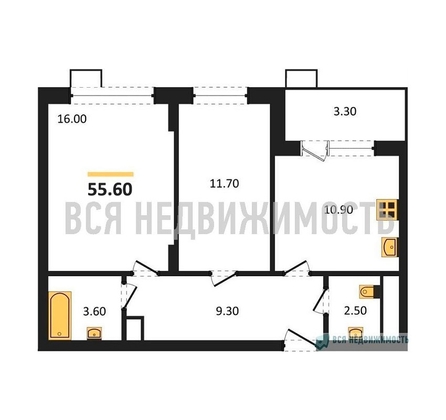 2-комнатная квартира, 55.6кв.м - изображение