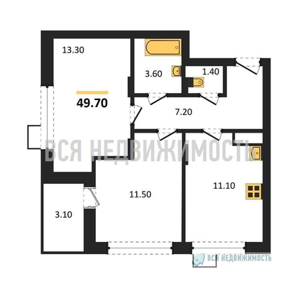 2-комнатная квартира, 49.7кв.м - изображение