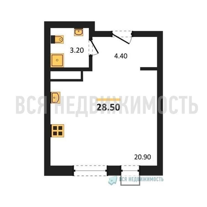 квартира-студия, 28,5кв.м. - изображение