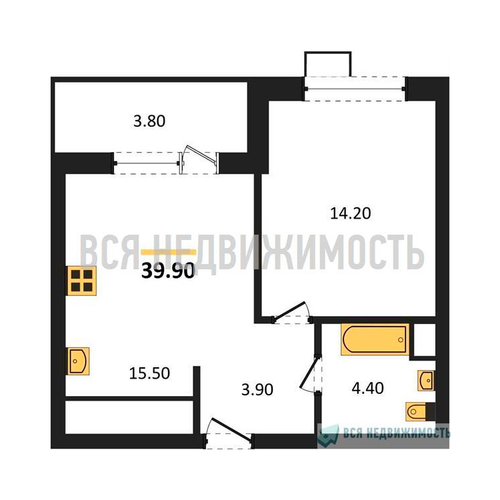 1-комнатная квартира, 39.9кв.м - изображение 0