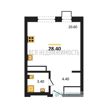 квартира-студия, 28,4кв.м. - изображение