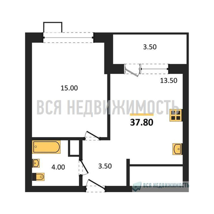 1-комнатная квартира, 37.8кв.м - изображение
