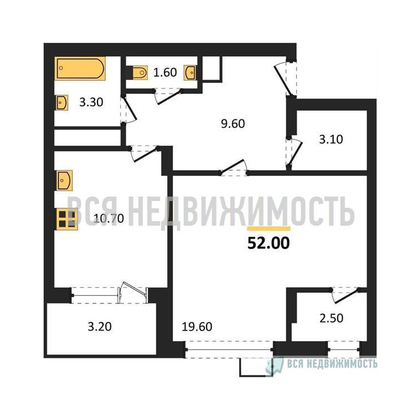 1-комнатная квартира, 52кв.м - изображение