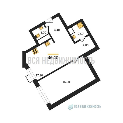 1-комнатная квартира, 46.1кв.м - изображение