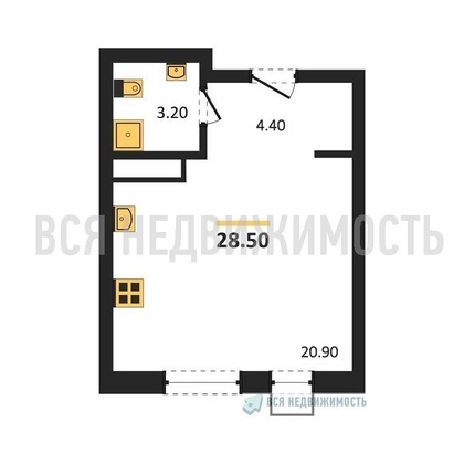квартира-студия, 28,5кв.м. - изображение