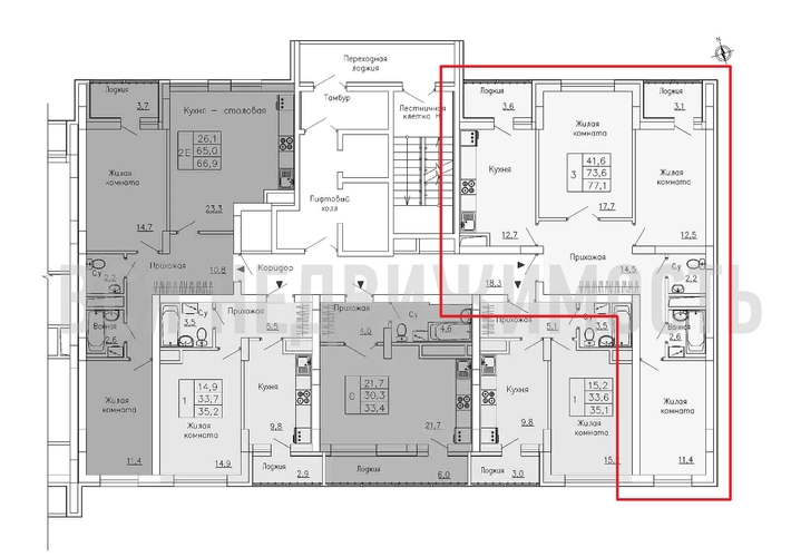 3-комнатная квартира, 77.1кв.м - изображение 1