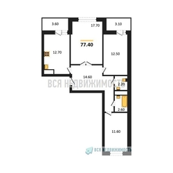 3-комнатная квартира, 77.4кв.м 3-комнатная квартира, 77.4кв.м - изображение 1