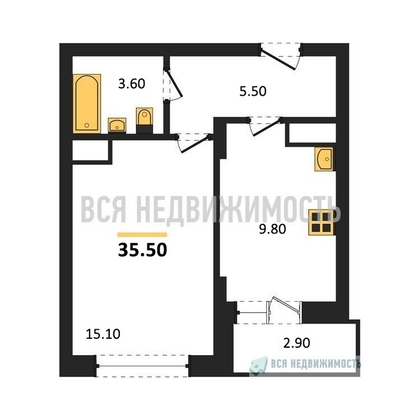 1-комнатная квартира, 35.5кв.м - изображение