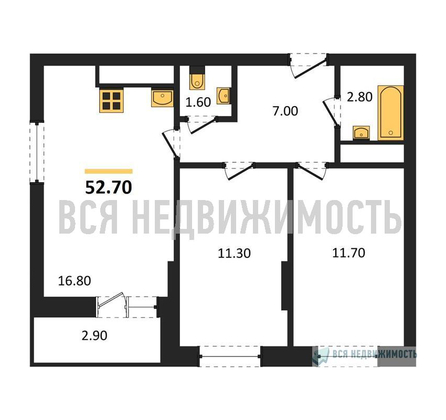 2-комнатная квартира, 52.7кв.м - изображение