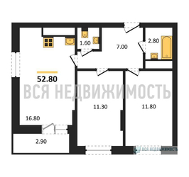 2-комнатная квартира, 52.8кв.м 2-комнатная квартира, 52.8кв.м - изображение 1