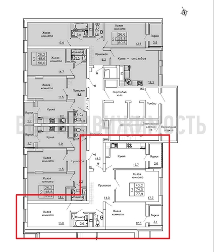 3-комнатная квартира, 77.9кв.м - изображение 1