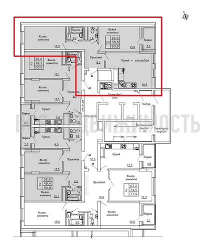 2-комнатная квартира, 60.6кв.м - изображение 1