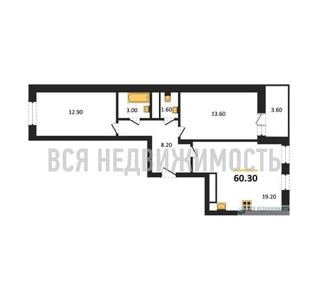 2-комнатная квартира, 60.3кв.м - изображение