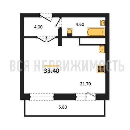 квартира-студия, 33,4кв.м. - изображение