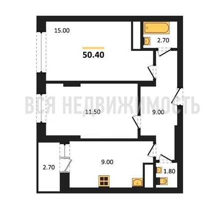 2-комнатная квартира, 50.4кв.м - изображение