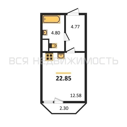 квартира-студия, 22,85кв.м. - изображение