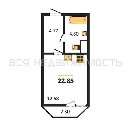 квартира-студия, 22,85кв.м. - изображение