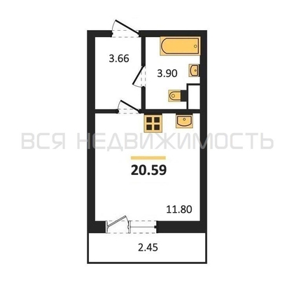 квартира-студия, 20,59кв.м. - изображение