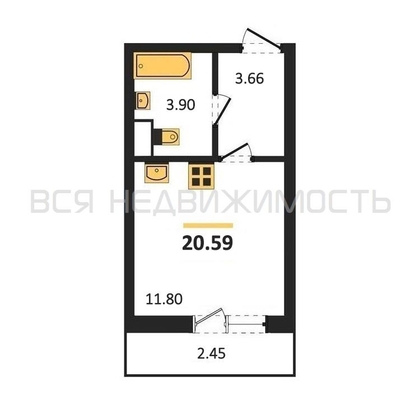 квартира-студия, 20,59кв.м. - изображение