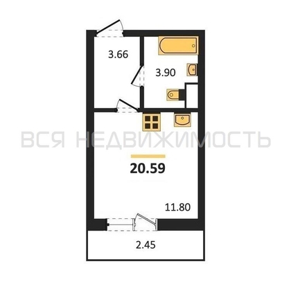 квартира-студия, 20,59кв.м. - изображение