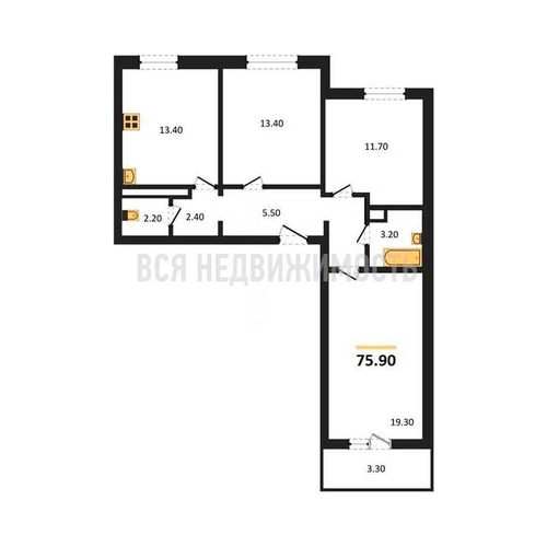 3-комнатная квартира, 75.9кв.м - изображение 0