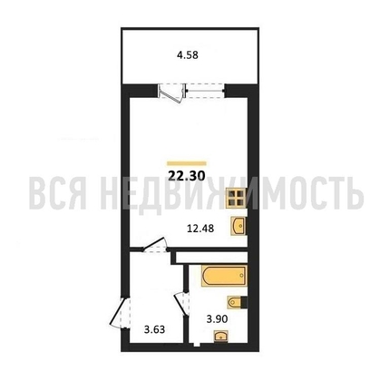 квартира-студия, 22,3кв.м. - изображение