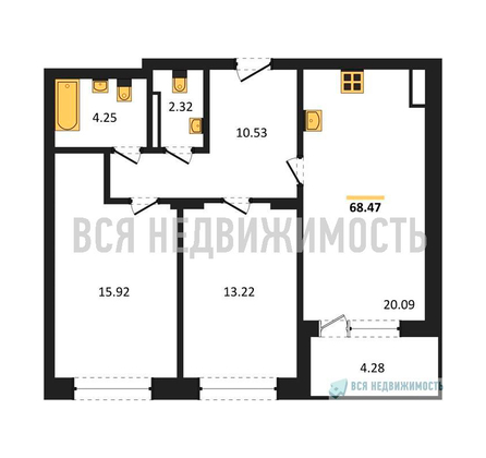 2-комнатная квартира, 68.47кв.м - изображение
