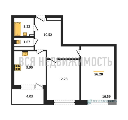 2-комнатная квартира, 56.2кв.м - изображение