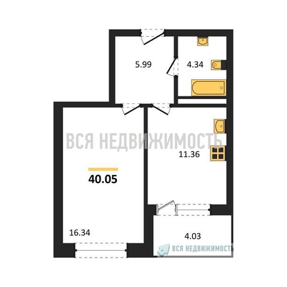 1-комнатная квартира, 40.05кв.м - изображение