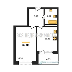1-комнатная квартира, 40.05кв.м - изображение 1