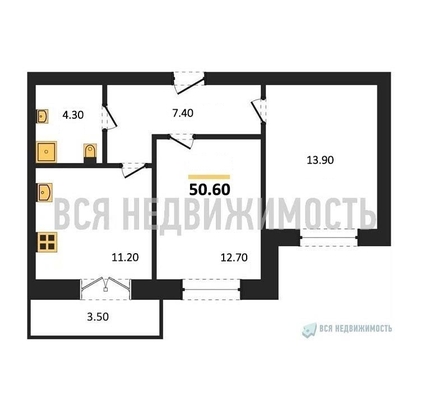 2-комнатная квартира, 50.6кв.м - изображение