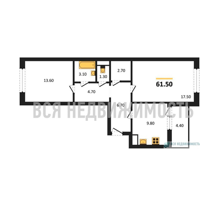 2-комнатная квартира, 61.5кв.м - изображение