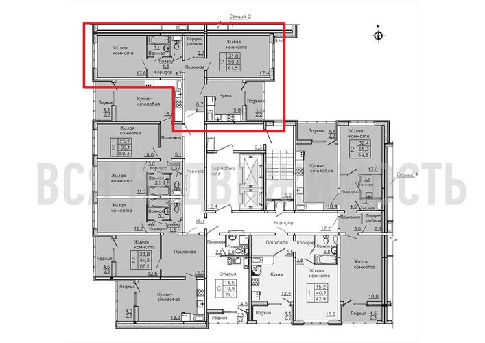 2-комнатная квартира, 61.5кв.м - изображение 1