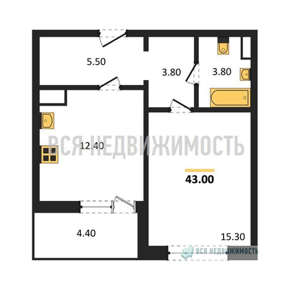 1-комнатная квартира, 43кв.м - изображение