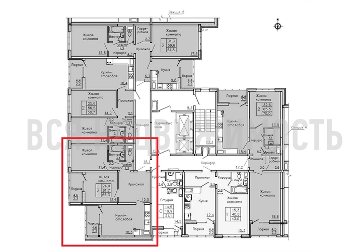 2-комнатная квартира, 66.3кв.м - изображение 1