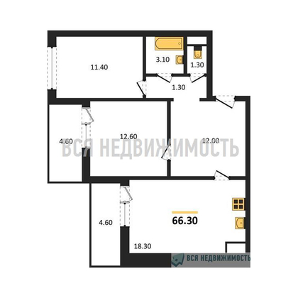 2-комнатная квартира, 66.3кв.м - изображение