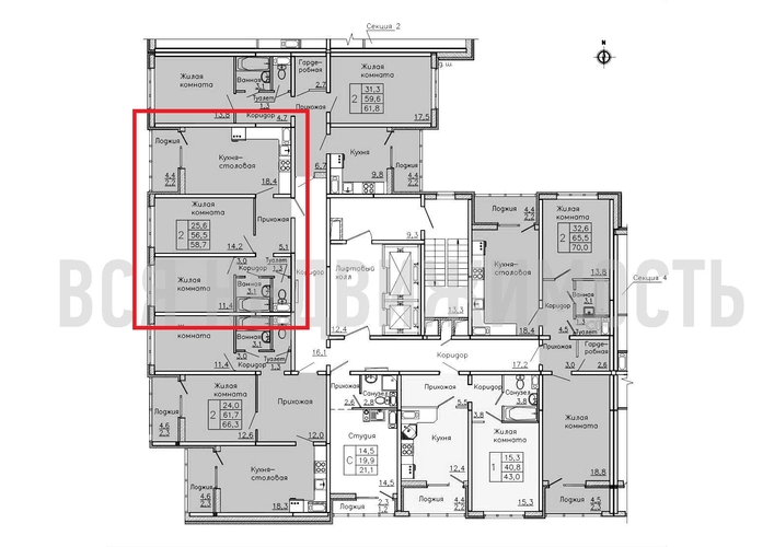 2-комнатная квартира, 58.7кв.м - изображение 1