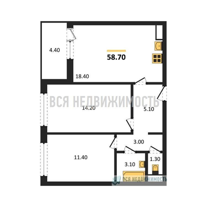 2-комнатная квартира, 58.7кв.м - изображение