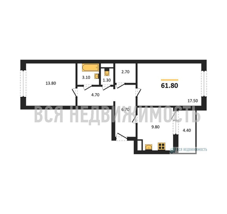 2-комнатная квартира, 61.8кв.м - изображение