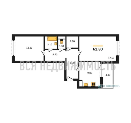 2-комнатная квартира, 61.8кв.м - изображение