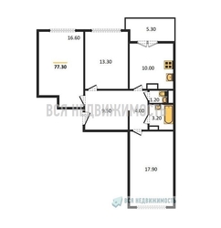 3-комнатная квартира, 77.3кв.м 3-комнатная квартира, 77.3кв.м - изображение 1