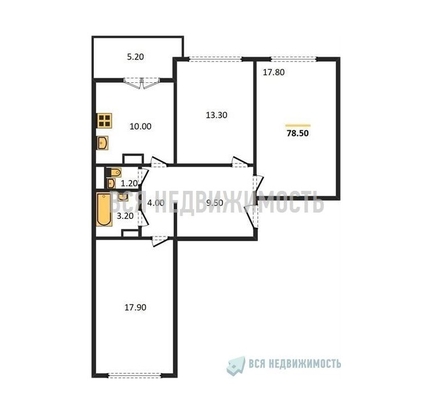 3-комнатная квартира, 78.5кв.м - изображение