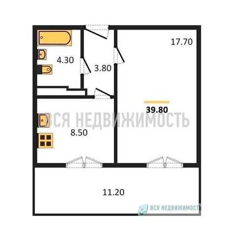 1-комнатная квартира, 39.8кв.м - изображение 0