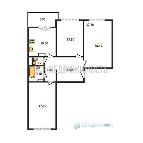 3-комнатная квартира, 78.4кв.м - изображение 0