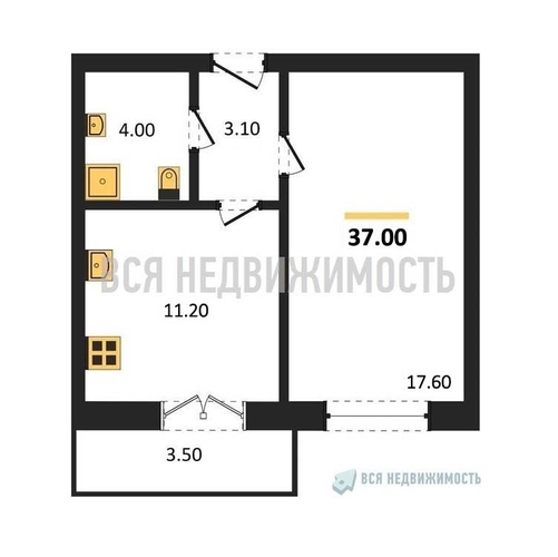 1-комнатная квартира, 37кв.м - изображение 0