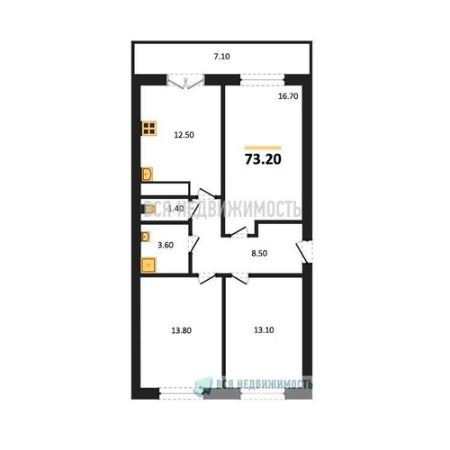3-комнатная квартира, 73.2кв.м - изображение 0