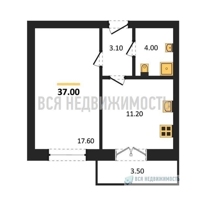 1-комнатная квартира, 37кв.м - изображение
